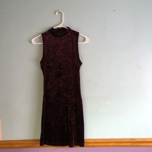 Maroon crushed velvet bodycon dress w/ mockneck